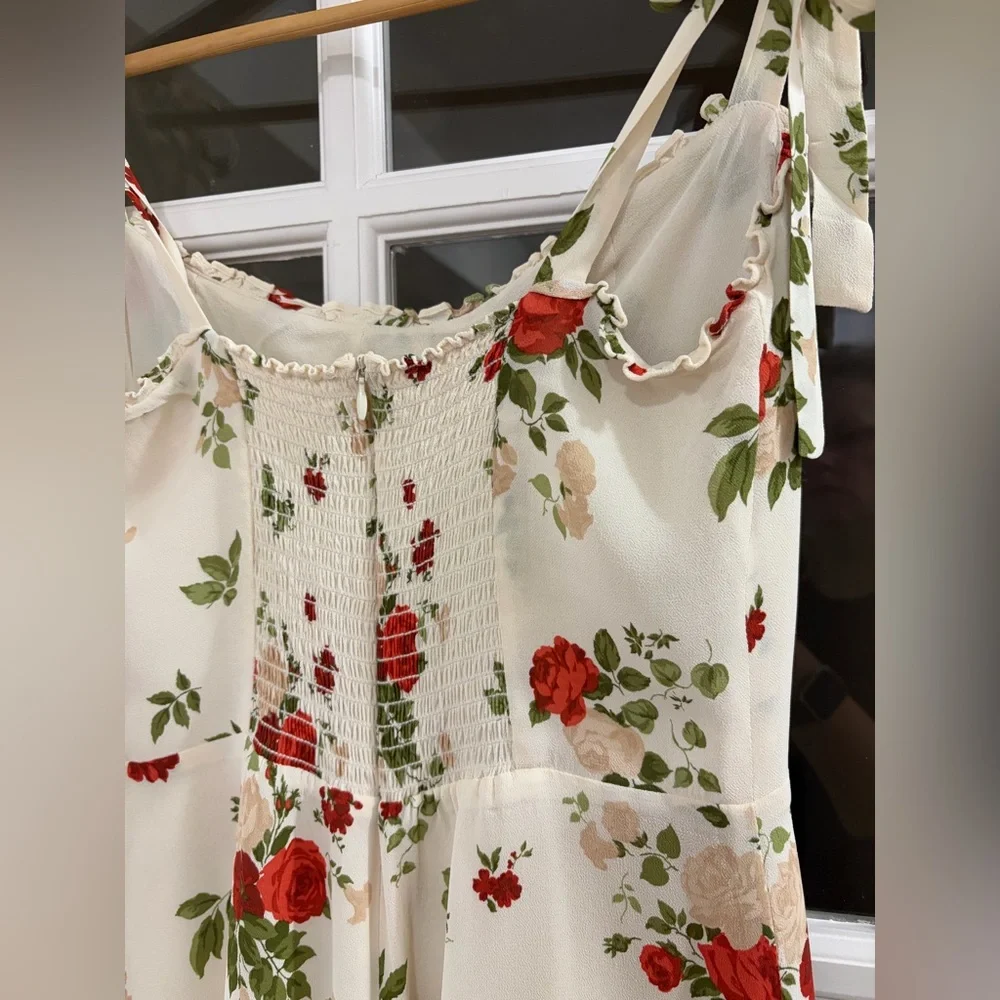 Reformation Floral Tie Strap Ruffle Christine Dress In Maureen - Size 12 - Picture 6 of 8
